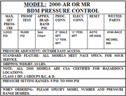 BDM model 2000 pressure control specifications.